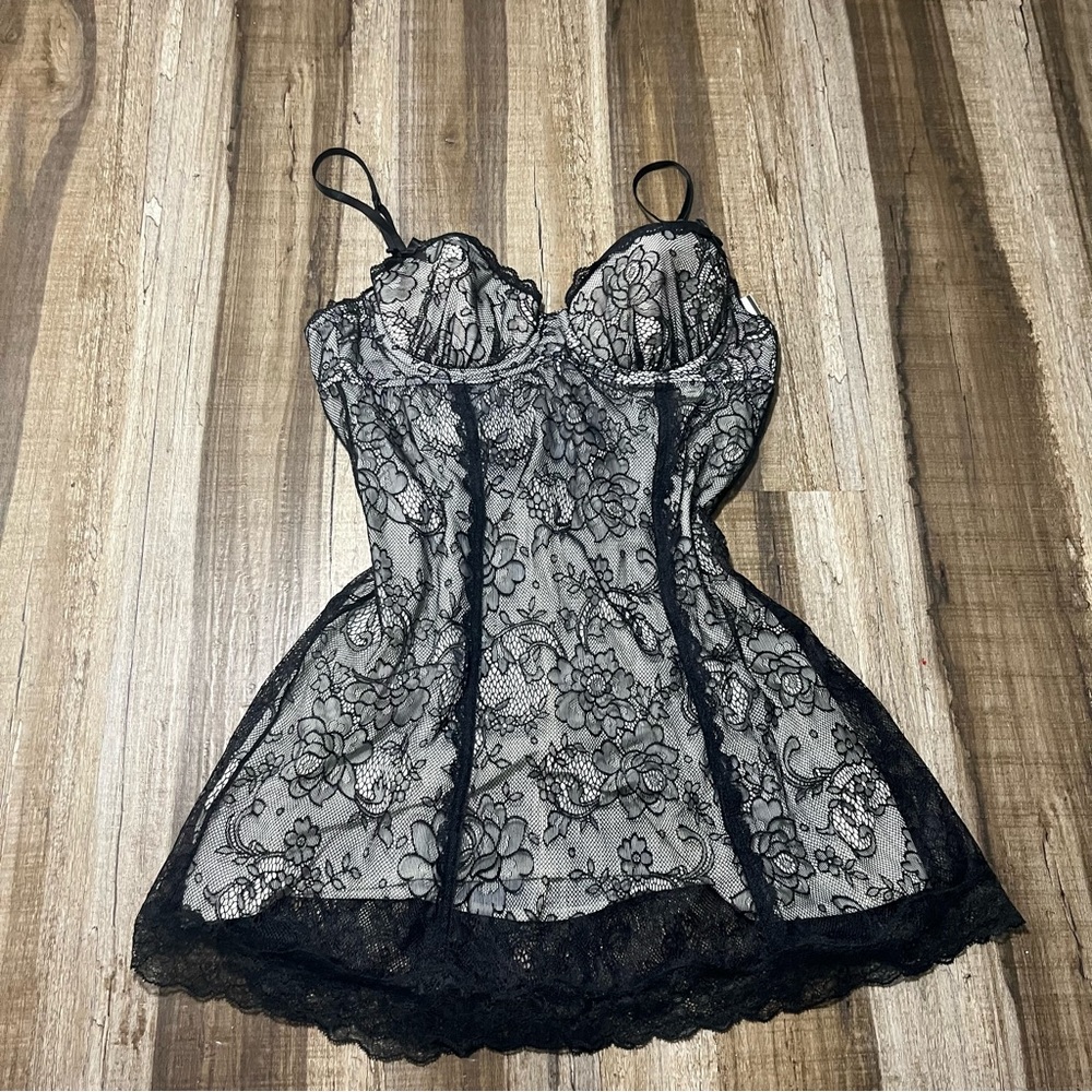 Victoria's Secret Black Floral Lace Slip Dress